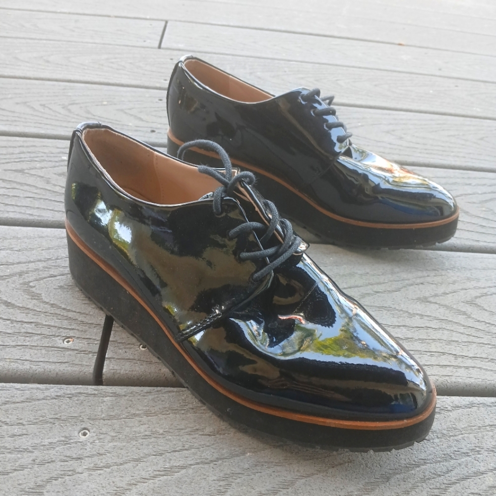 Aldo Ereillan Faux Black Patent Platform Oxford Shoes Women's Size 7 M